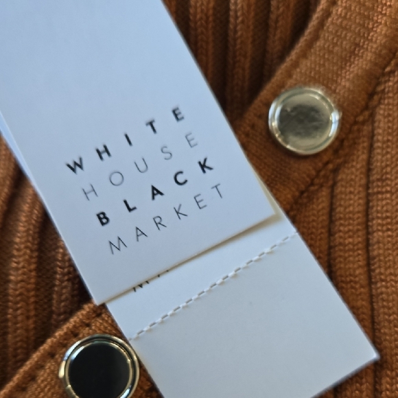 White House Black Market HENLEY RIB-SNAP V-NECK PULLOVER SWEATER COGNAC XS NEW - Picture 9 of 10
